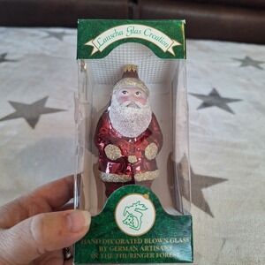 Lauscha Glas Creation Rosey Cheeks Santa Glass Christmas Ornament Germany w/ Box